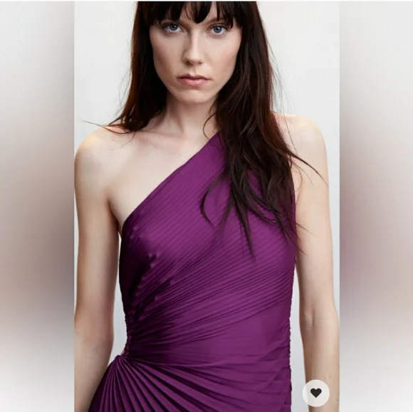 MANGO PURPLE ASYMETRICAL PLEATED DRESS - Picture 7 of 9